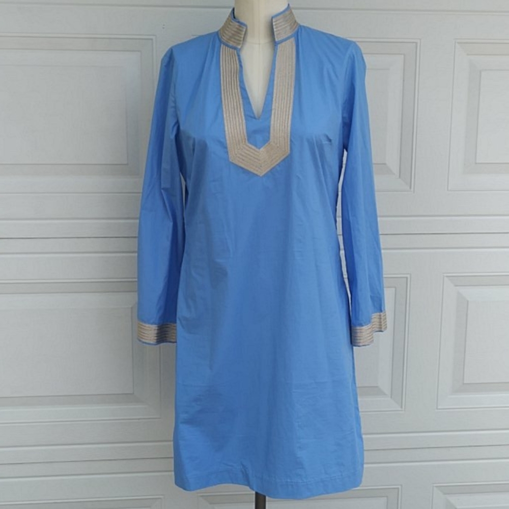 Sail to Sable Solid Blue Embroidered Tunic Dress